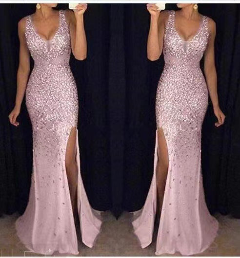 Damen Abendkleid Glitzernd Tiefes Dekolleté
