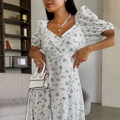 Damen Maxikleid Blumenmuster Voluminöse Ärmel Norvielle