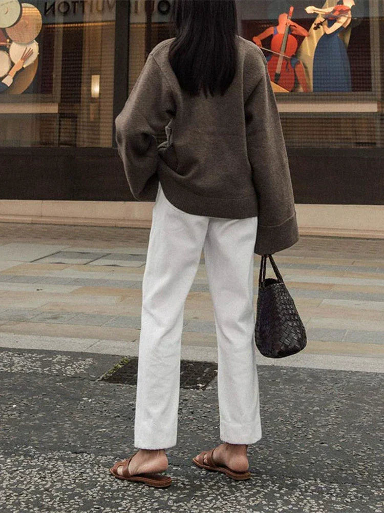 Damen Oversized Cardigan V-Ausschnitt Knopfverschluss
