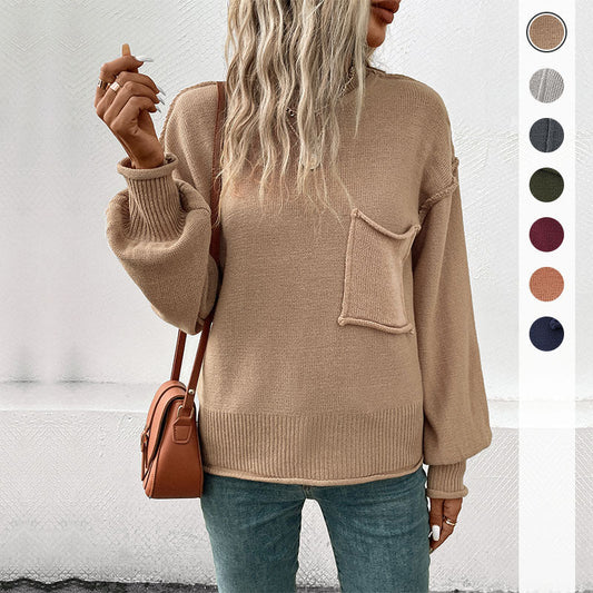 Damen Strickpullover Lässig Brusttasche Norvielle - Norvielle