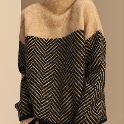 Damen Pullover Zickzack-Muster Hochkragen Norvielle