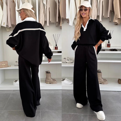 Damen Sportset Weites Oberteil Polo-Kragen Norvielle