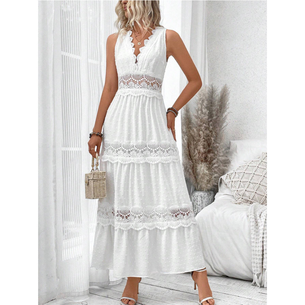 Norvielle Damen Spitzenkleid V-Ausschnitt