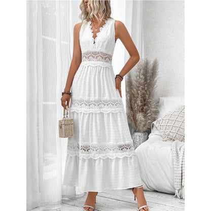 Norvielle Damen Spitzenkleid V-Ausschnitt