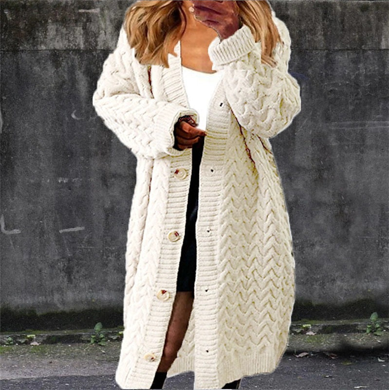 Damen Grobstrickjacke Strukturiert Zopfdesign Taschen Beige