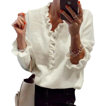 Damen Bluse Rüschendesign Knopfleiste Norvielle