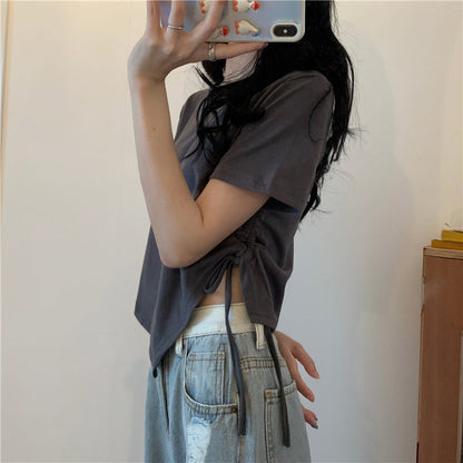 Damen Crop- Asymmetrisch Locker Baumwolle Weiß