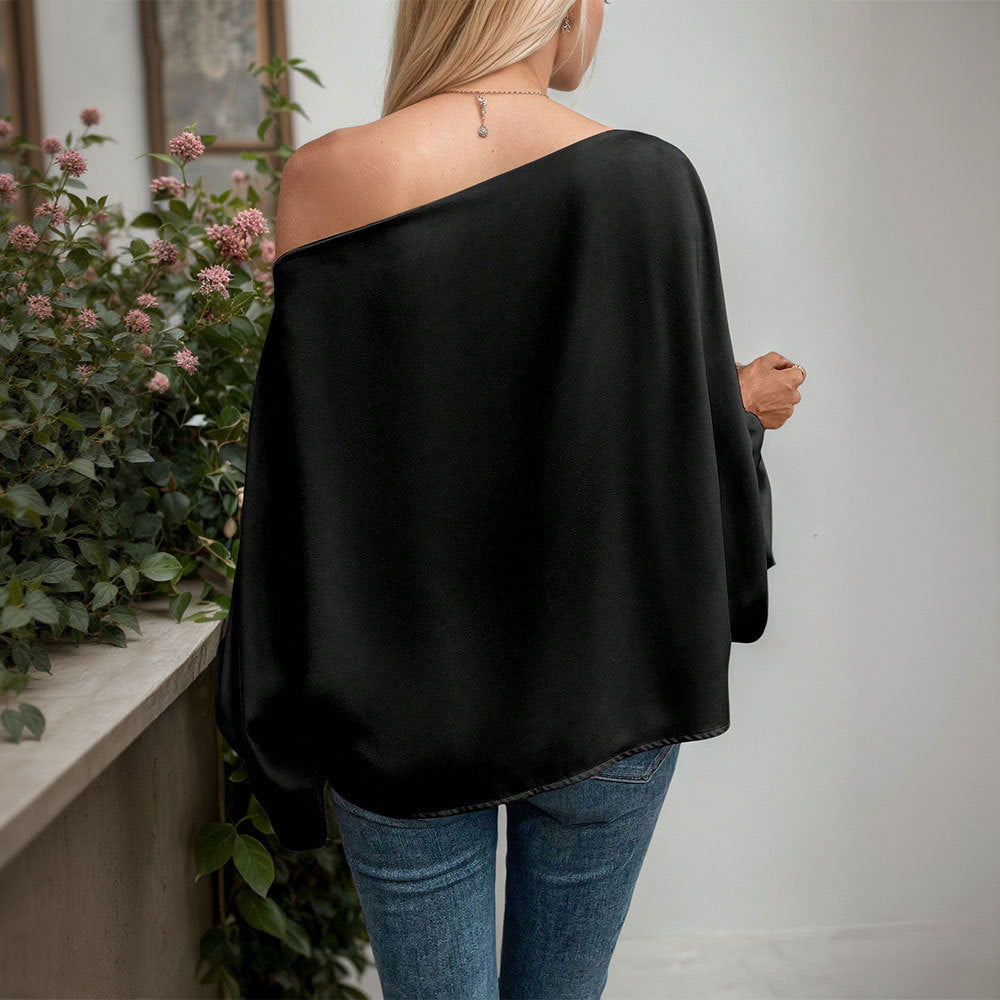 Damen Langarmtop Asymmetrisch Raffung V-Ausschnitt Norvielle