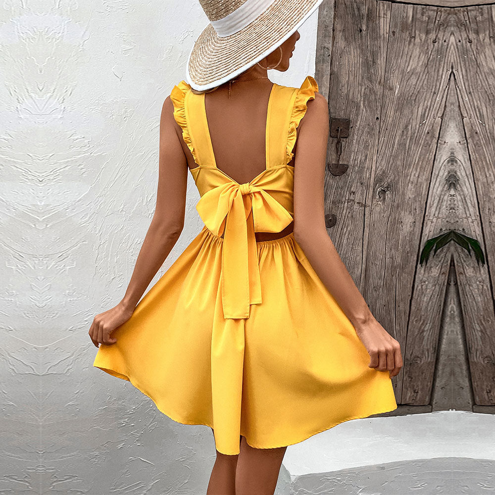 Damen Minikleid Sommer Rüschendetails V-Ausschnitt Norvielle