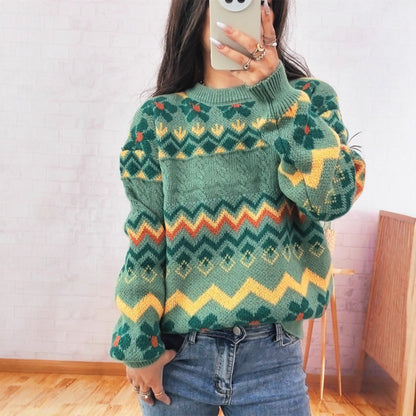 Damen Grobstrickpullover Bunt Geometrisches Muster - Norvielle
