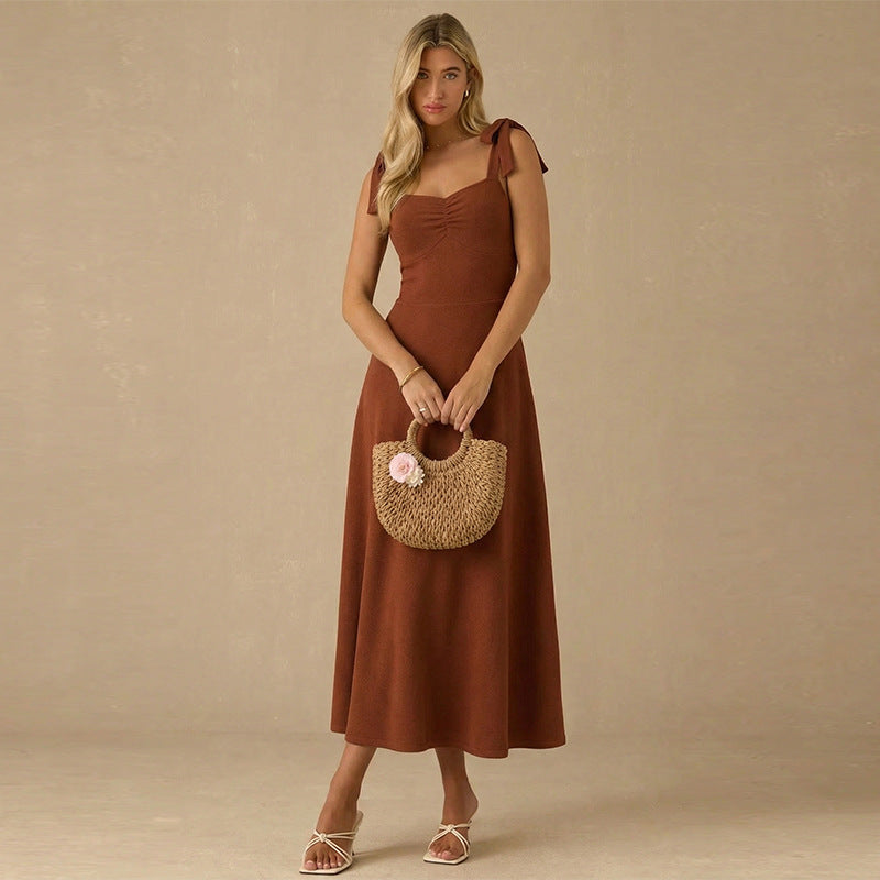 Damen Maxikleid mit Schleifen-Trägern und Raffung