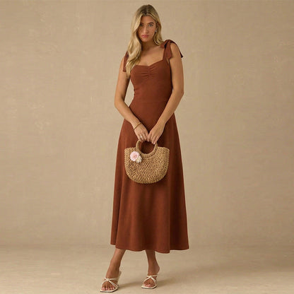 Damen Maxikleid mit Schleifen-Trägern und Raffung