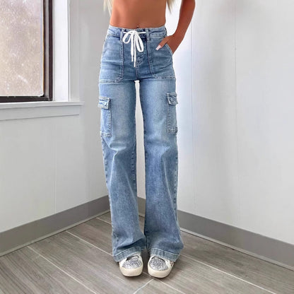Damen Cargo-Jeans Weites Bein Verstellbarer Bund Norvielle - Norvielle
