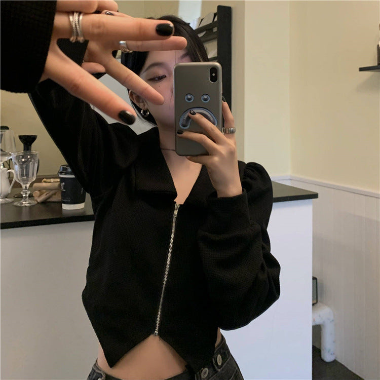 Damen Cropped Sweatjacke Voluminöse Ärmel Norvielle