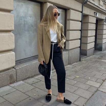 Damen Anzughose Hochtaillen Hose mit Gürtel