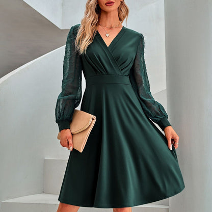 Damen Wickelkleid Puffärmel Transparent Saum Norvielle