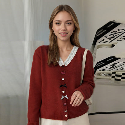 Damen Strickcardigan Rüschen Knopfdetails Norvielle