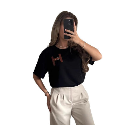 Damen T-Shirt Lässiger Schnitt Baumwolle Weiß