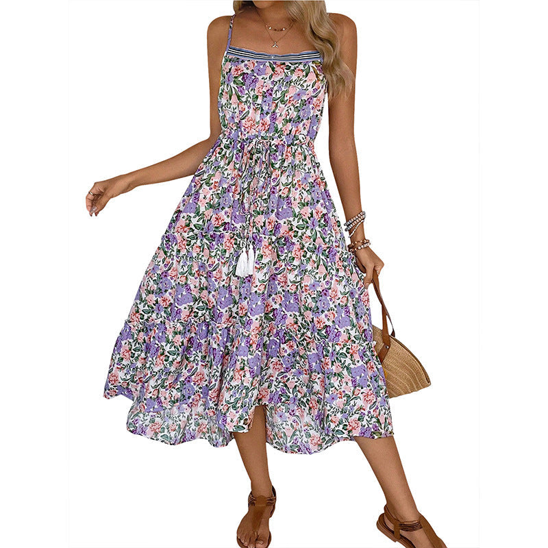 Damen Midikleid Floraler Druck Taillenzug Norvielle