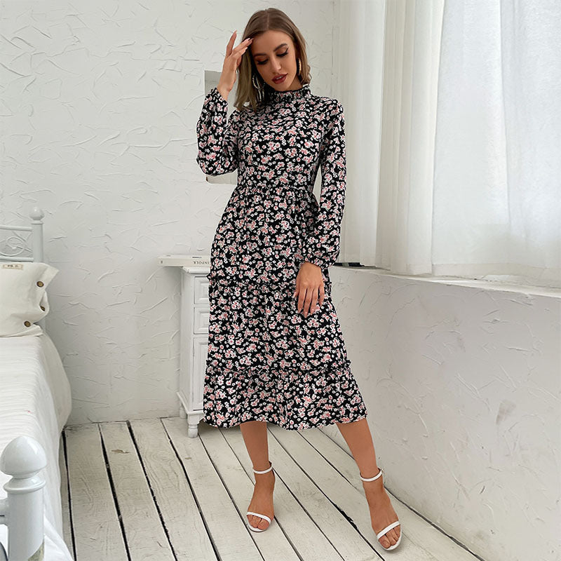 Damen Maxikleid Floralmuster Rüschen Elegant