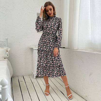 Damen Maxikleid Floralmuster Rüschen Elegant