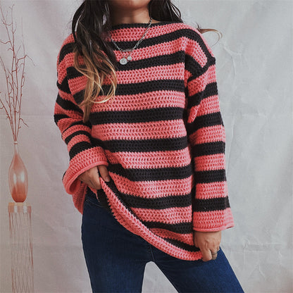 Damen Oversized-Pullover Gestrickt Breites Streifenmuster Norvielle