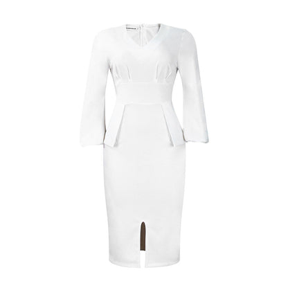 Damen Midi-Kleid Figurbetont Puffärmel Schlitz Norvielle