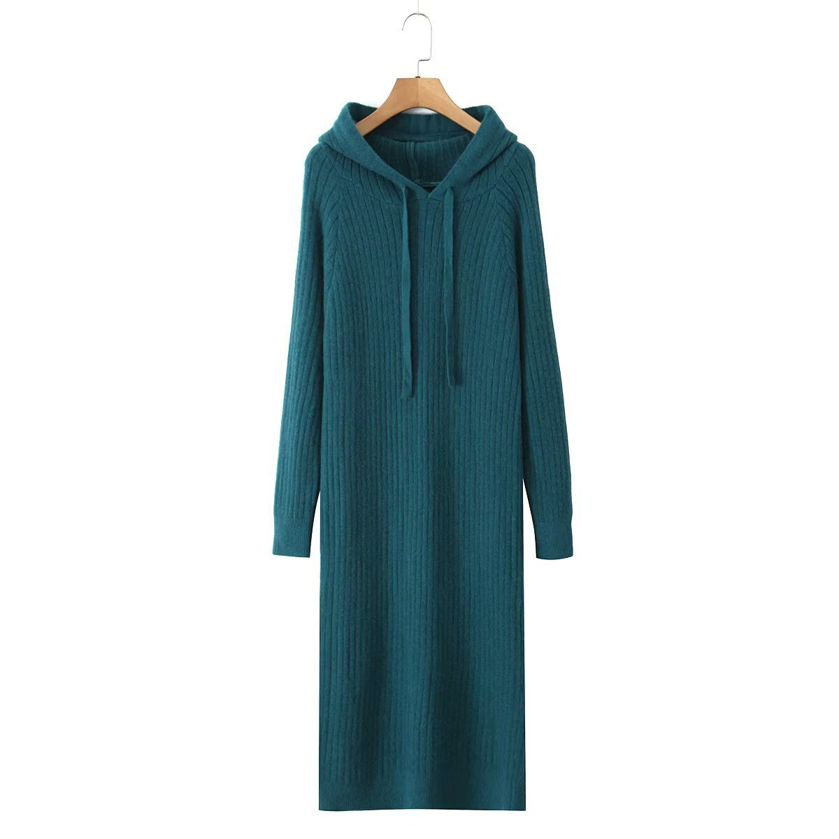 Damen Strickhoodiekleid Kapuze Rippenmuster Norvielle