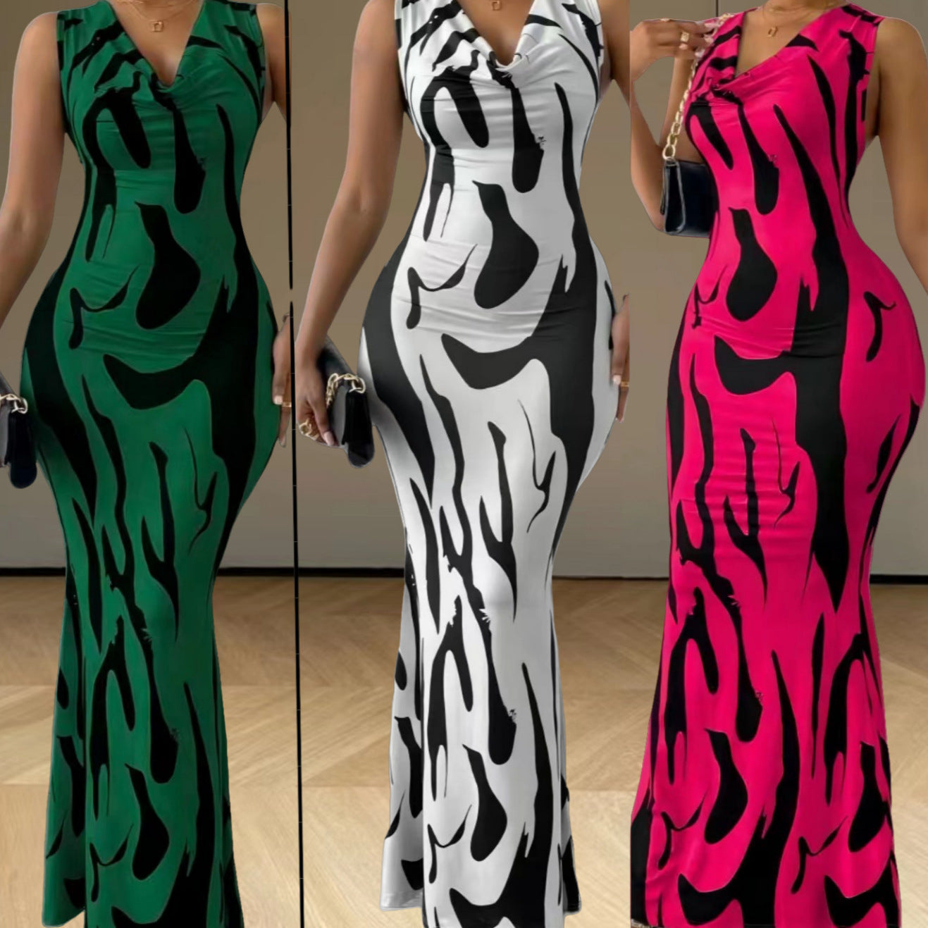Damen Maxikleid Figurbetont Trendmuster Norvielle - Norvielle