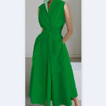 Damen Midi-Kleid V-Ausschnitt Taschen Norvielle