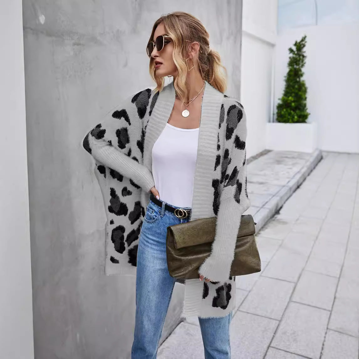 Damen Strickjacke Leopardenmuster Kuschelig Norvielle