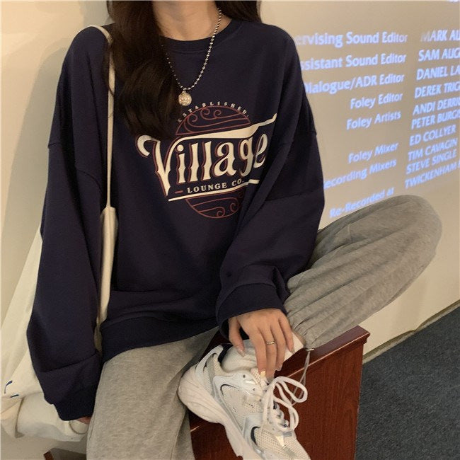 Damen Oversized Pullover mit kreativem Druck atmungsaktives Material