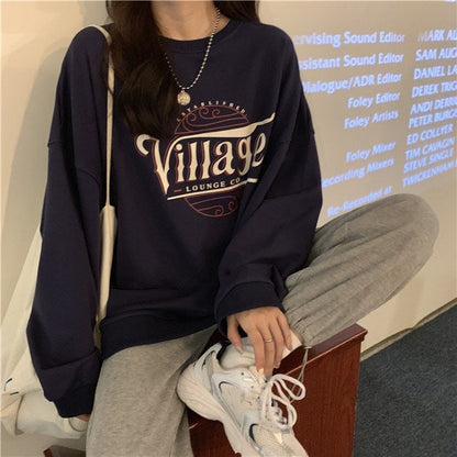 Damen Oversized Pullover mit kreativem Druck atmungsaktives Material