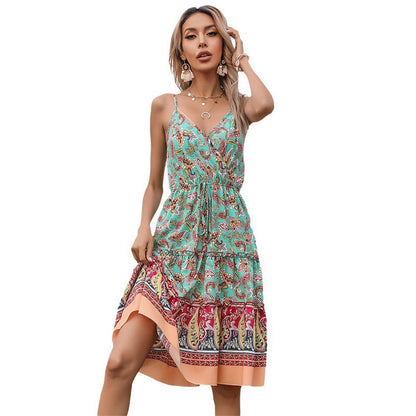 Damen Wickelkleid Paisley Muster Rüschen Sommer