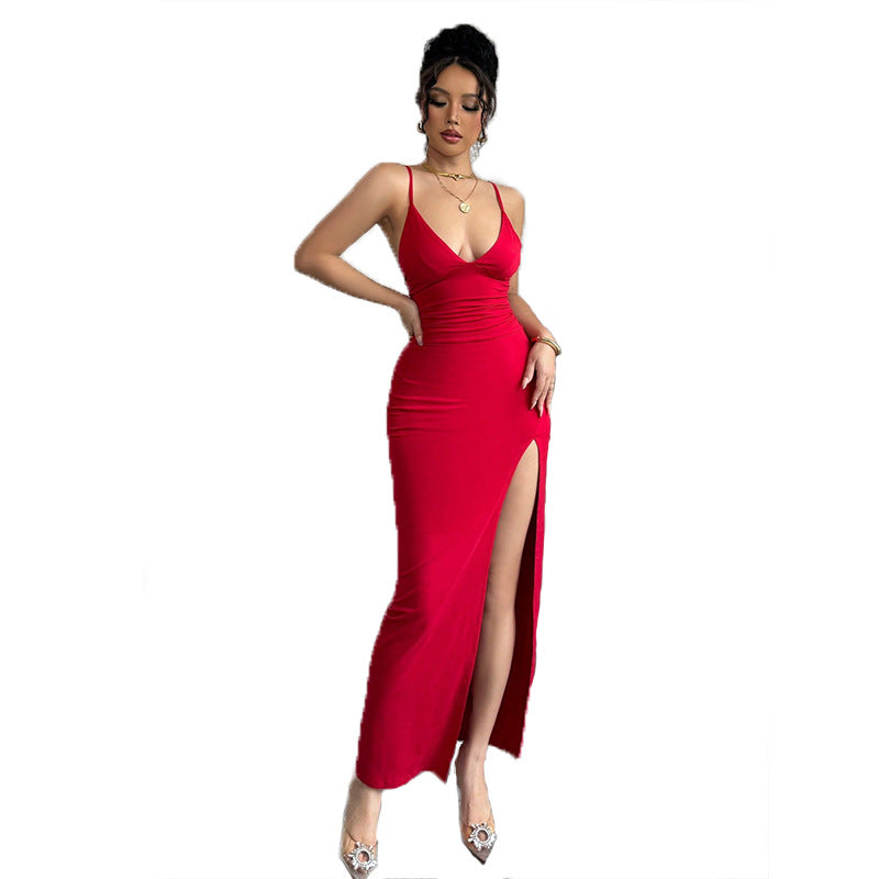 Damen Maxikleid V-Ausschnitt Seidenchiffon