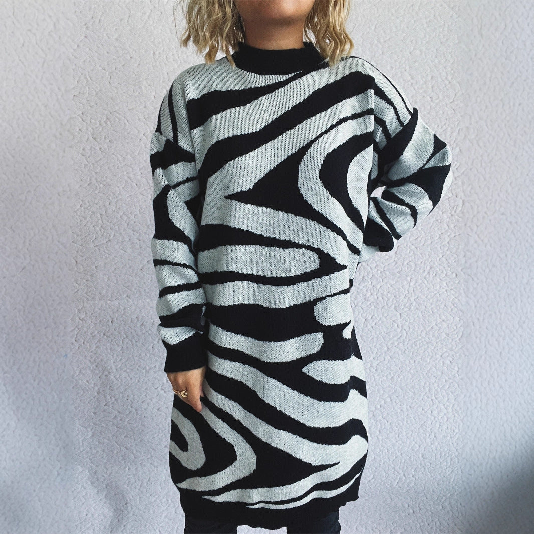 Damen Oversized Strickpullover Zebramuster Norvielle - Norvielle