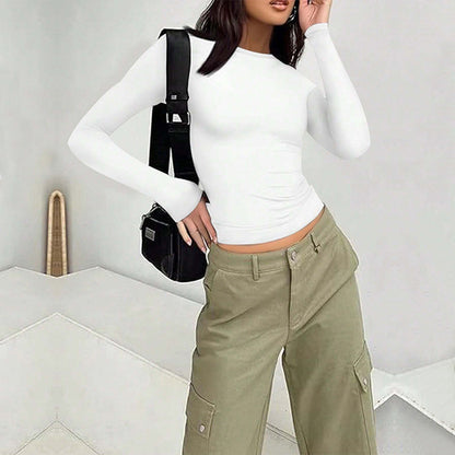 Damen Langärmliges Basic-Shirt Rundhalsausschnitt Norvielle