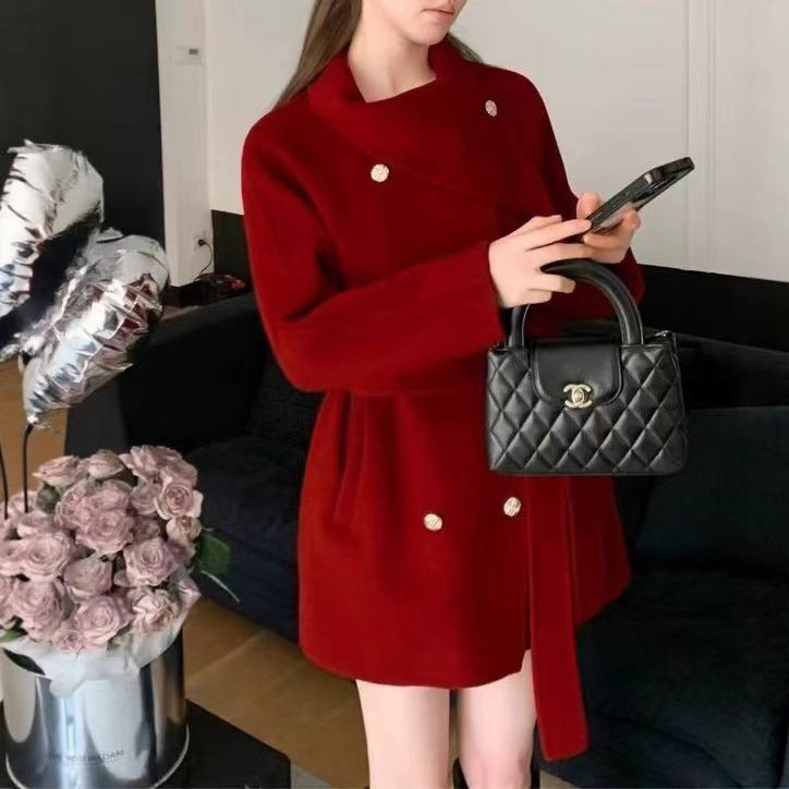 Damen Kurzjacke Asymmetrischer Kragen Goldknöpfe