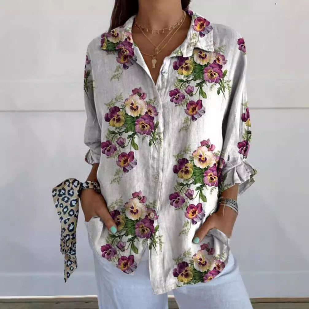 Damen Bluse Florales Design Verdeckte Knöpfe Norvielle