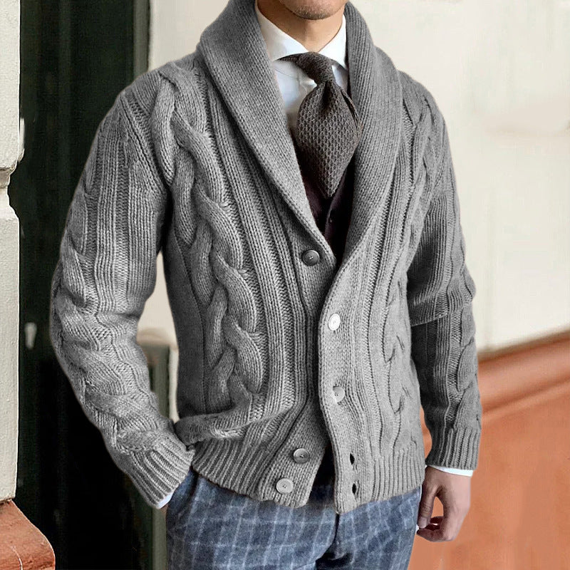 Herren Grobstrickjacke Zopfmuster Moderner Kragen Warm