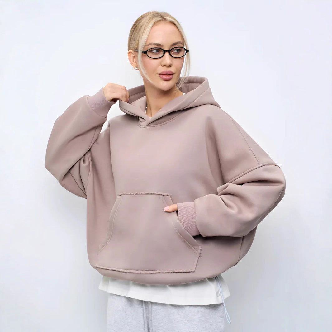 Damen Oversized Kapuzenpullover Kängurutasche Elastisch Beige