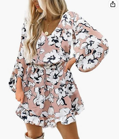Damen Kleid Kurzarm mit Puffärmeln Norvielle