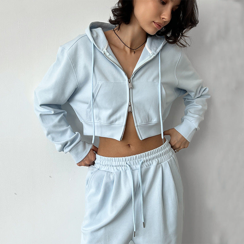 Damen Hoodie Jogginghose-Set Baumwolle Weiß