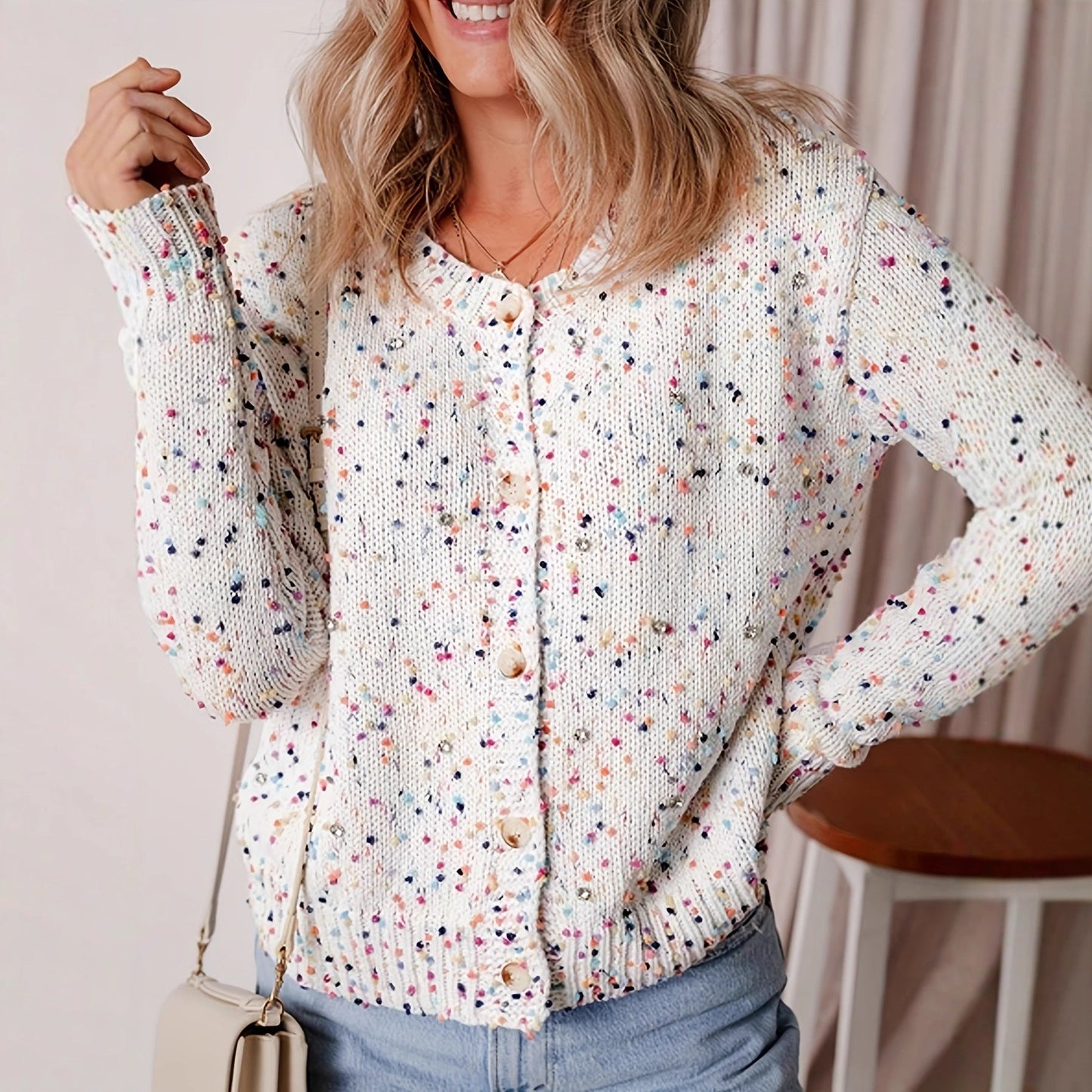 Damen Strickjacke Bunt Muster
