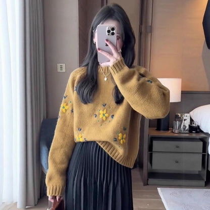 Damen Strickpullover Floralmuster Norvielle