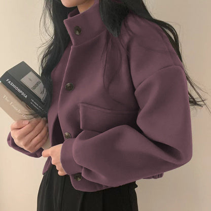 Damen Cropped Bomberjacke Voluminöse Ärmel Praktische Taschen