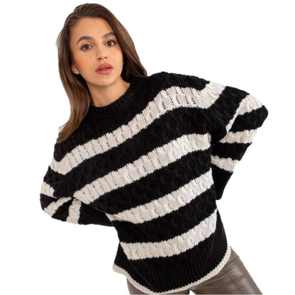 Damen Strickpullover Gestreift Voluminöse Ärmel Einzigartiges Muster