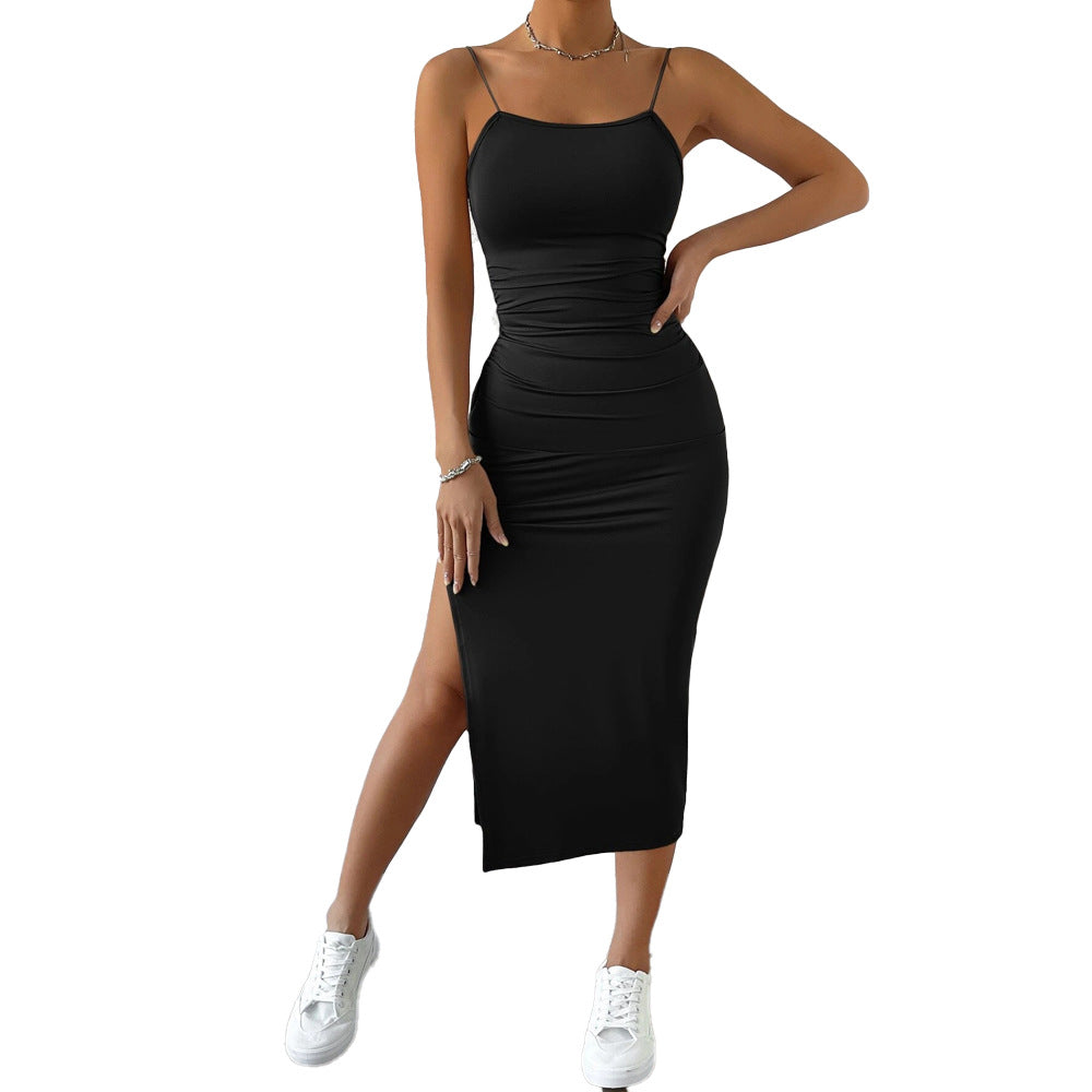 Damen Maxikleid schmale Träger seitlicher Schlitz Norvielle