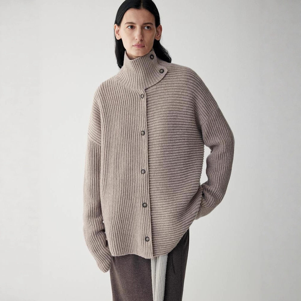 Damen Strickjacke Relaxed Fit mit hohem Kragen und Knöpfen Norvielle