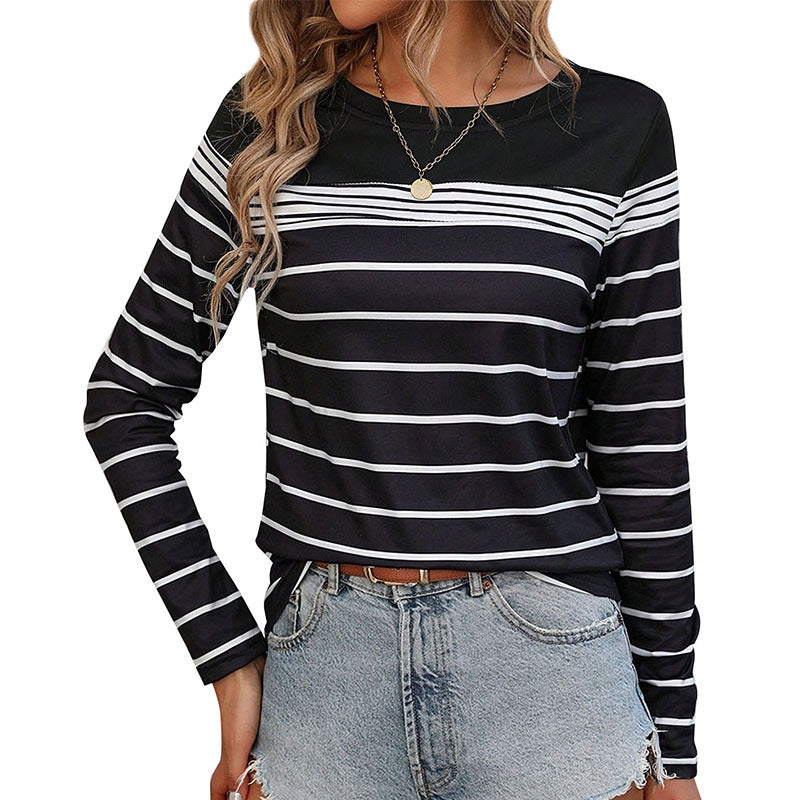 Damen Langarmshirt Maritimes Streifenmuster Baumwolle Weiße